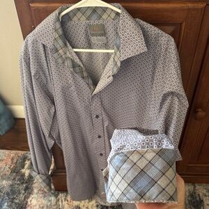 Thomas Dean Gray and Blue Patterned Shirt
